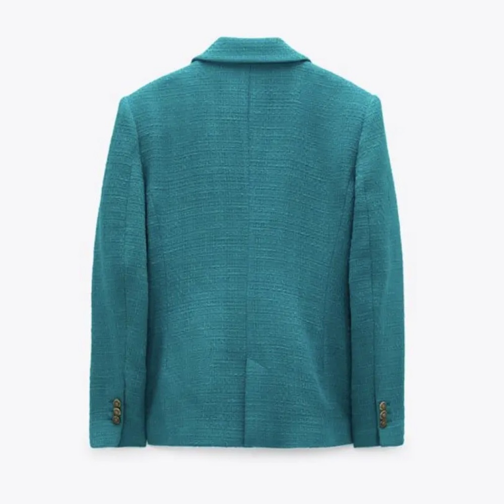 Zara Green Double Breasted Tweed Blazer - image 4